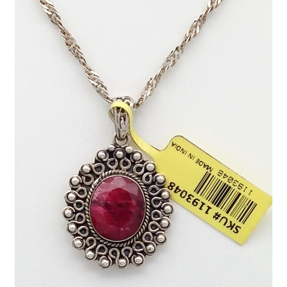 Red Jasper Ornate Pendant Chain Link Necklace 925 Sterling Silver India NWT